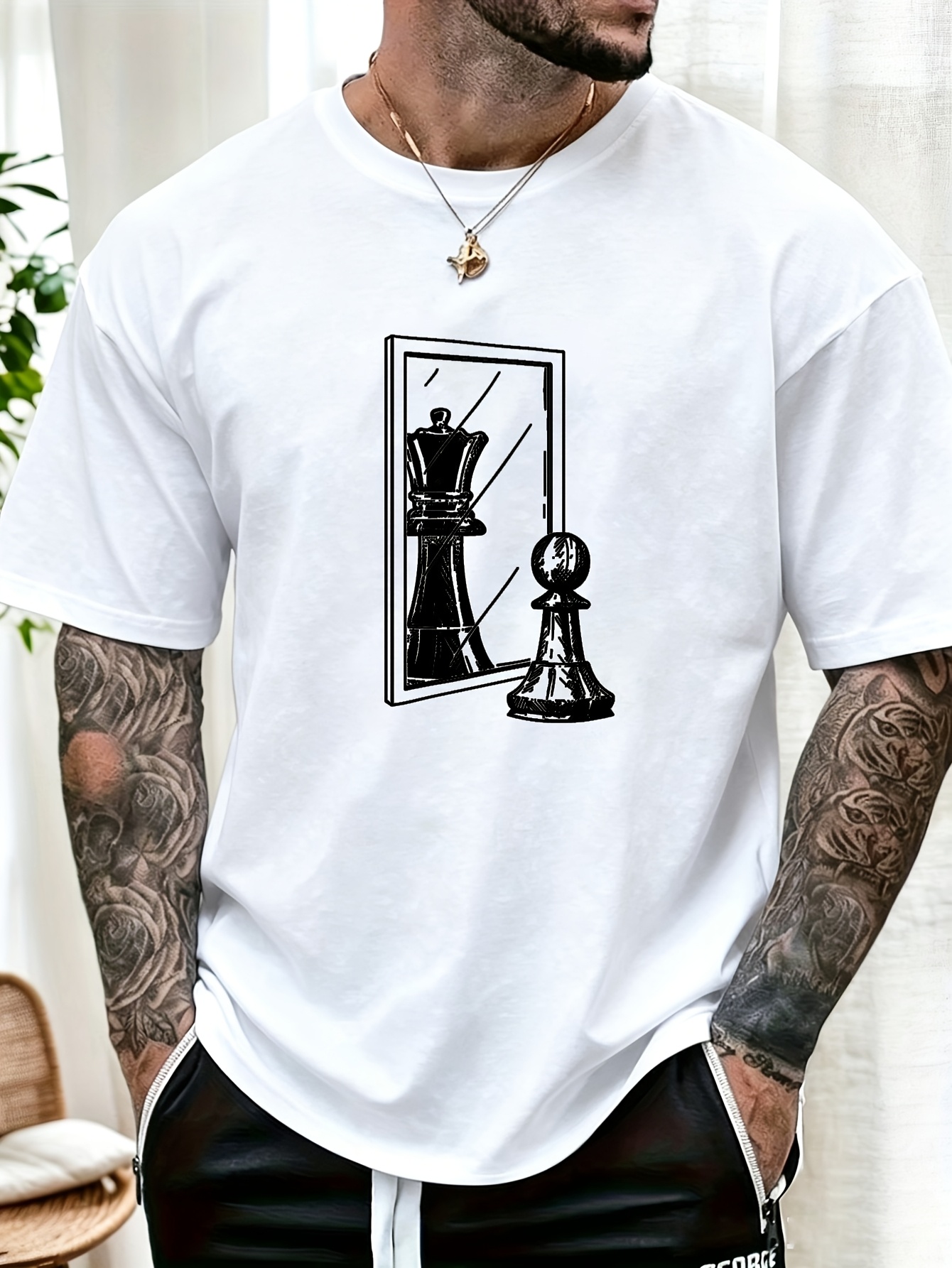 Queen Street Fashion - White Mens Tee Chess Pawn Mirror