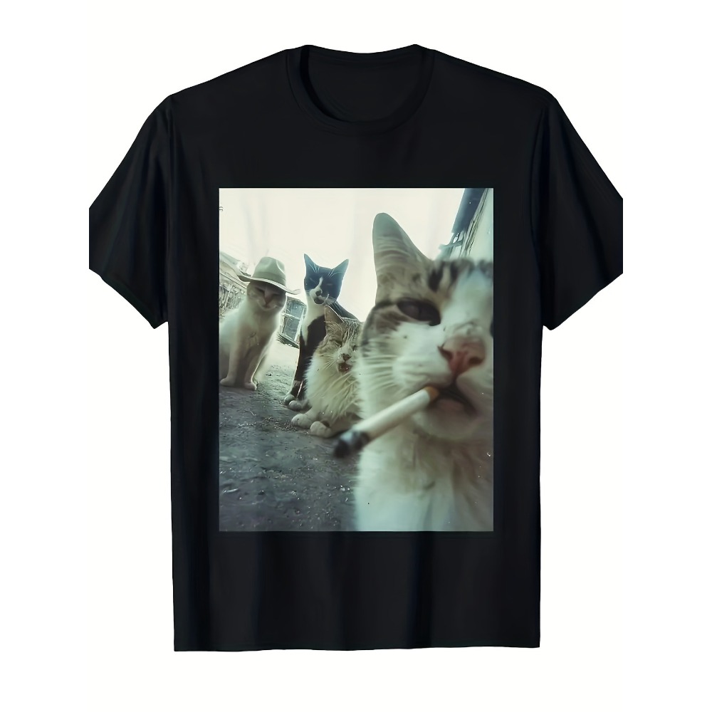 Street Fashion Logo - Smoking Cat T-Shirt Funny Smoking Cat