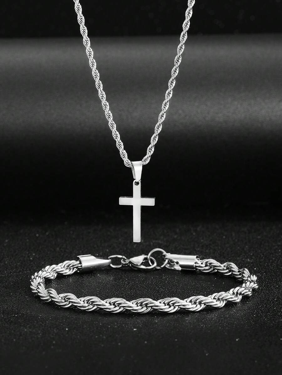 Street Fashion Jewelry - 1 Set Stainless Steel Cross Pendant