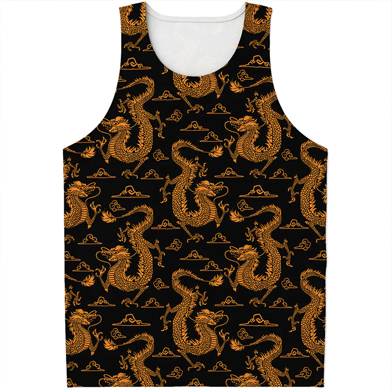 Street Fashion In Chinese - Chinese Dragon Pattern Tank Top Men