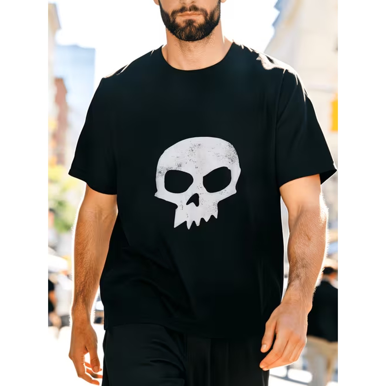 Street Fashion Outfit For Men - Mens Skull Print Black T Shirt