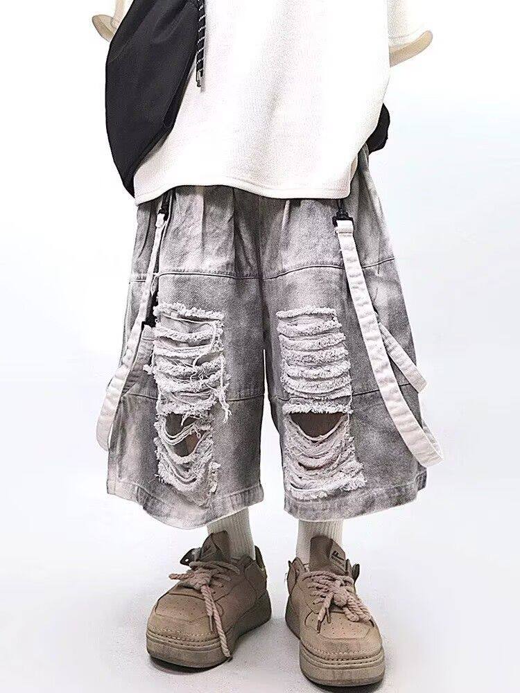 Street Fashion Style Male - Retro Hip-hop Men's Ripped Jeans Summer