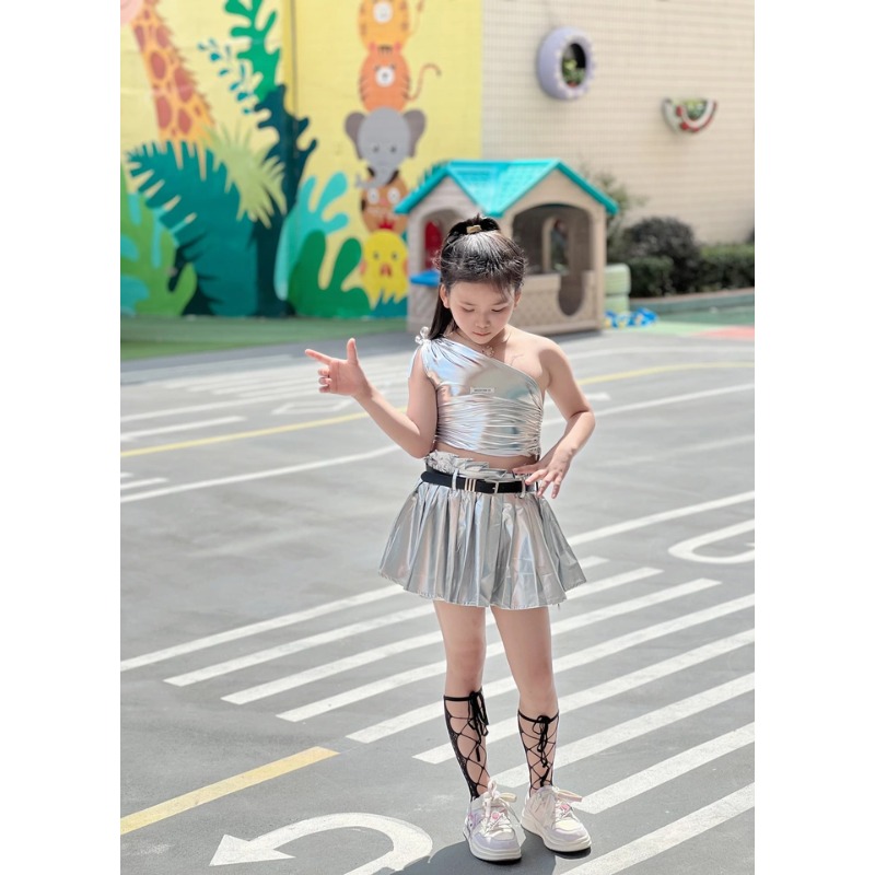 Street Fashion Outfit Girl - Jazz Kpop Dance Costume Girls Silver
