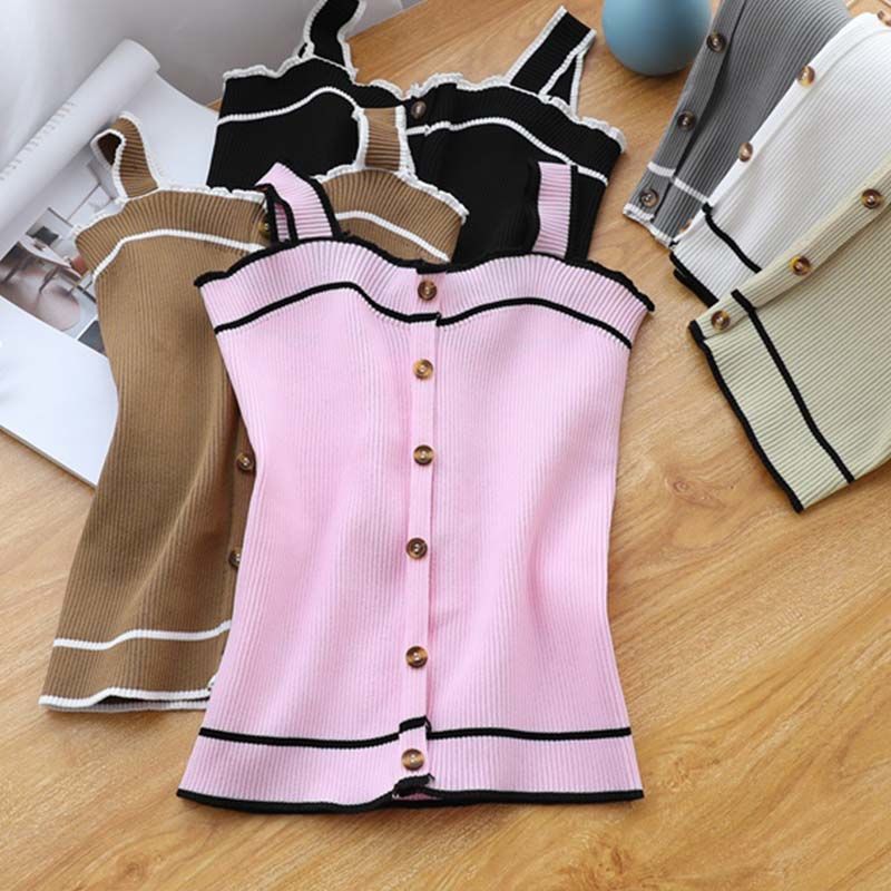 New Knit Tank Top Button Crop  - Street Fashion Style Youtube review and price