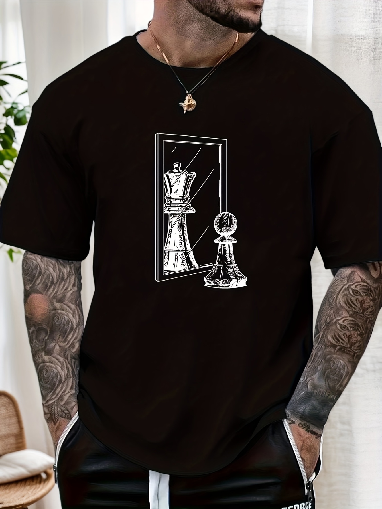 White Mens Tee Chess Pawn Mirr - Queen Street Fashion review and price