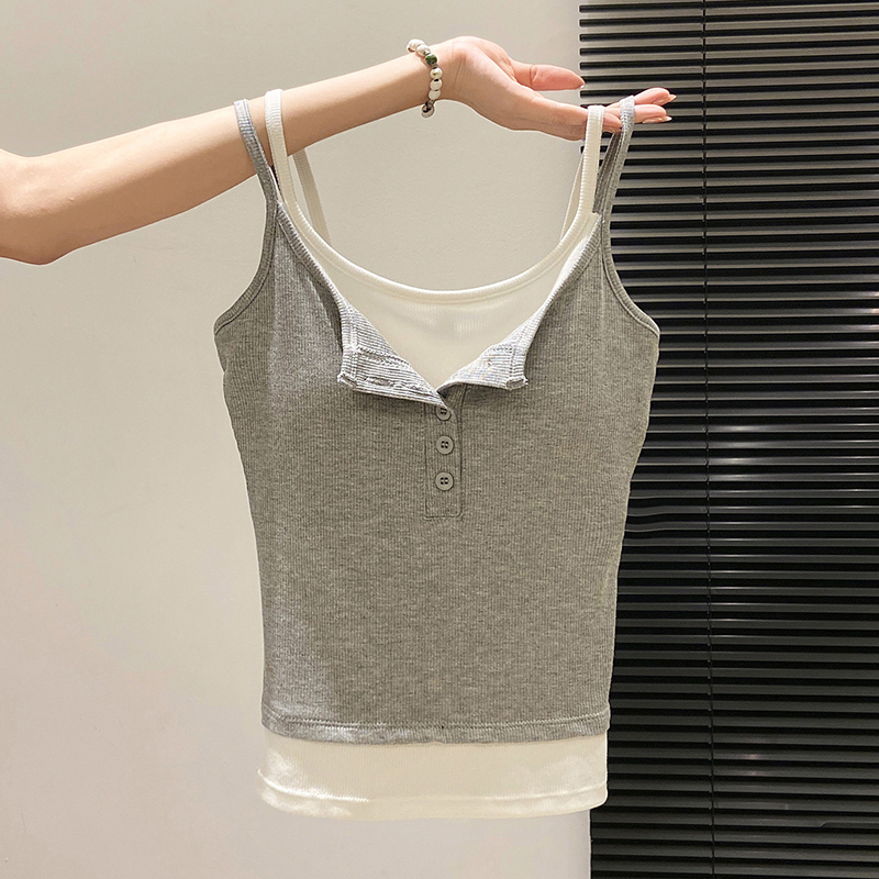 Fashion Fake Two Piece Camisol - Street Fashion Korean Girl review and price