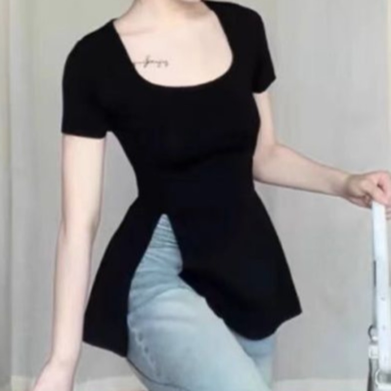 Summer T-shirts for Women Slit - Street Fashion Korean Girl review and price