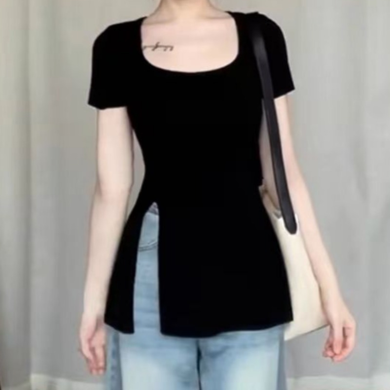Summer T-shirts for Women Slit - Street Fashion Korean Girl review and price