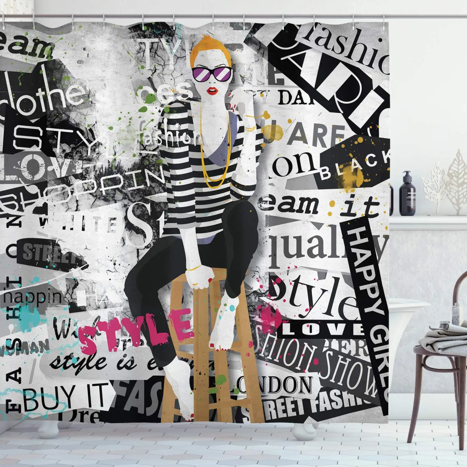 Fashion Woman Shower Curtain M - Street Fashion Pose review and price