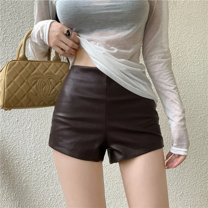 PU Leather Shorts Women Solid  - Street Fashion Korean Girl review and price