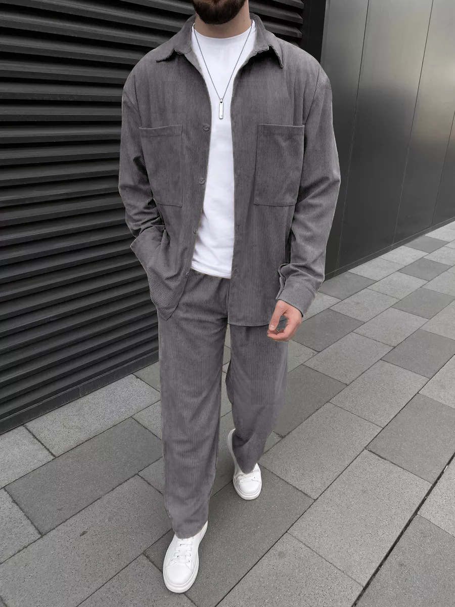 Men's corduroy two-piece outfi - Street Fashion Outfit For Men review and price