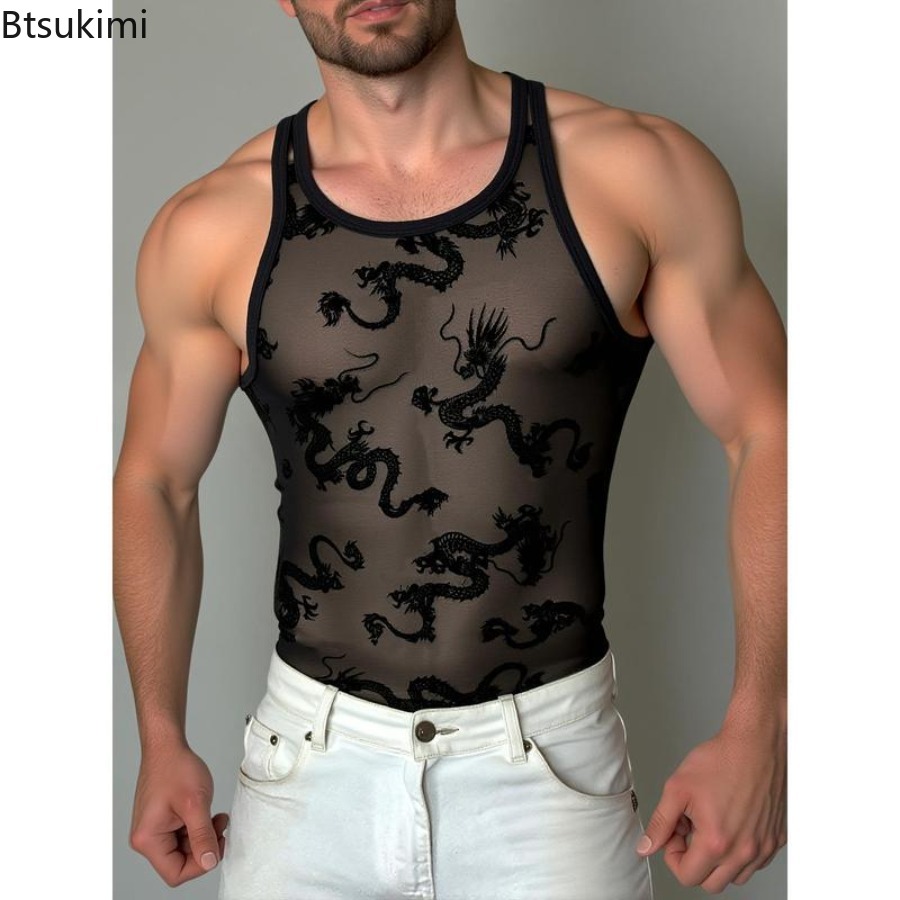 Sexy Lace Tank Tops Men Transp - Street Fashion Outfit For Men review and price